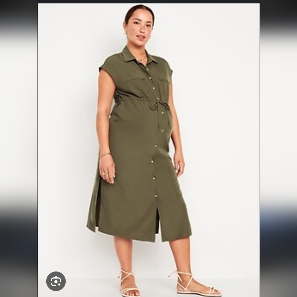 Old Navy Olive Green Button-Down Midi Size XL NWT - image 1
